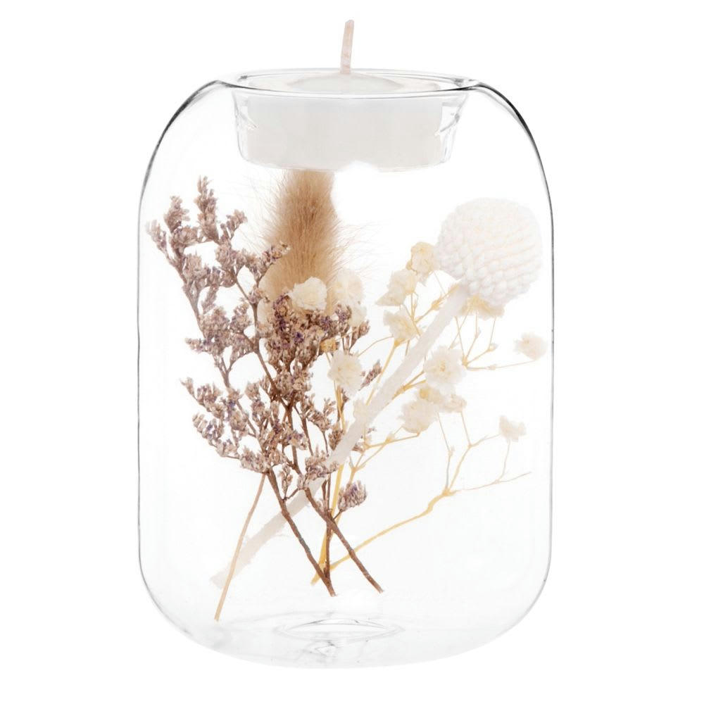 AYDEN - Photophore en verre et fleurs séchées