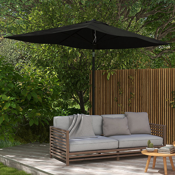 Parasol rectangulaire inclinable de jardin avec manivelle métal polyester haute densité anti UV 50  noir
