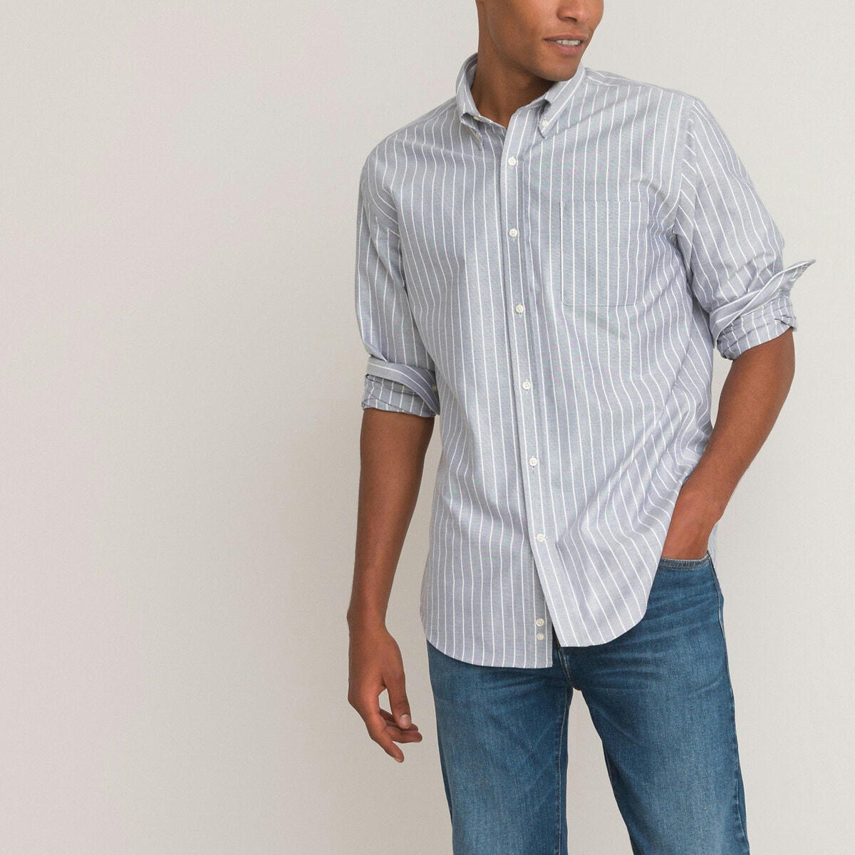 Chemise oxford droite, col américain