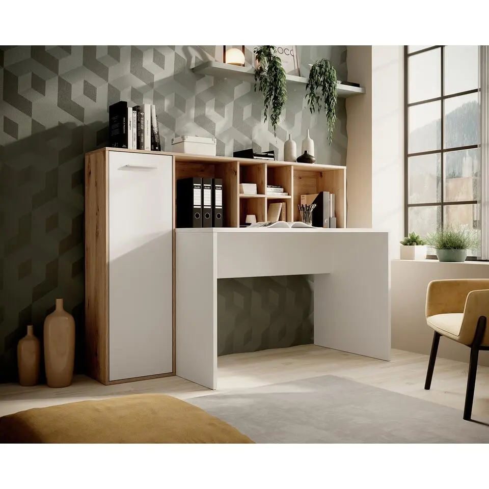 Meubella - Bureau Elze - Eiken - Wit - 158 cm