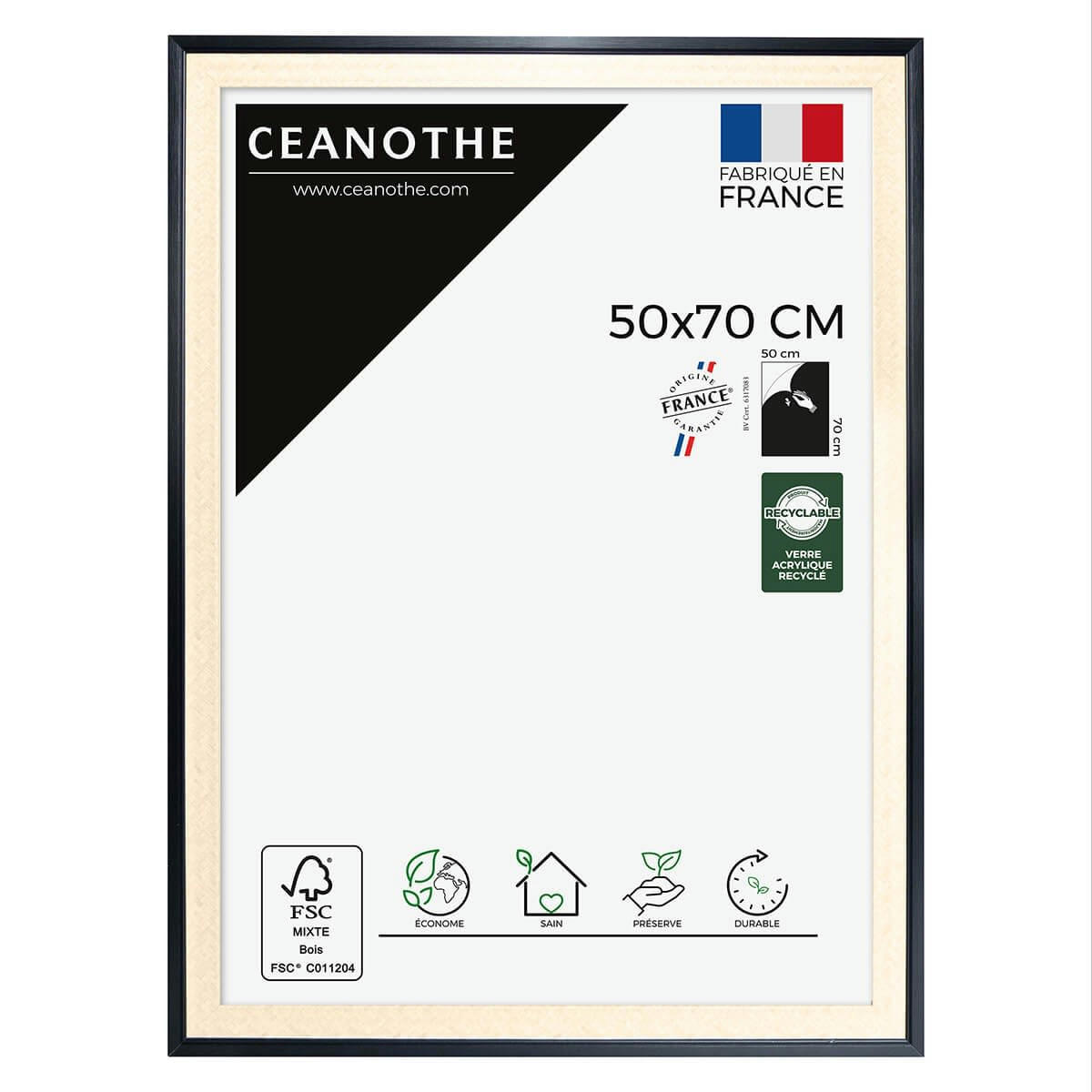 PALMA - Cadre photo noir 50x70 cm verre acrylique résine recyclée