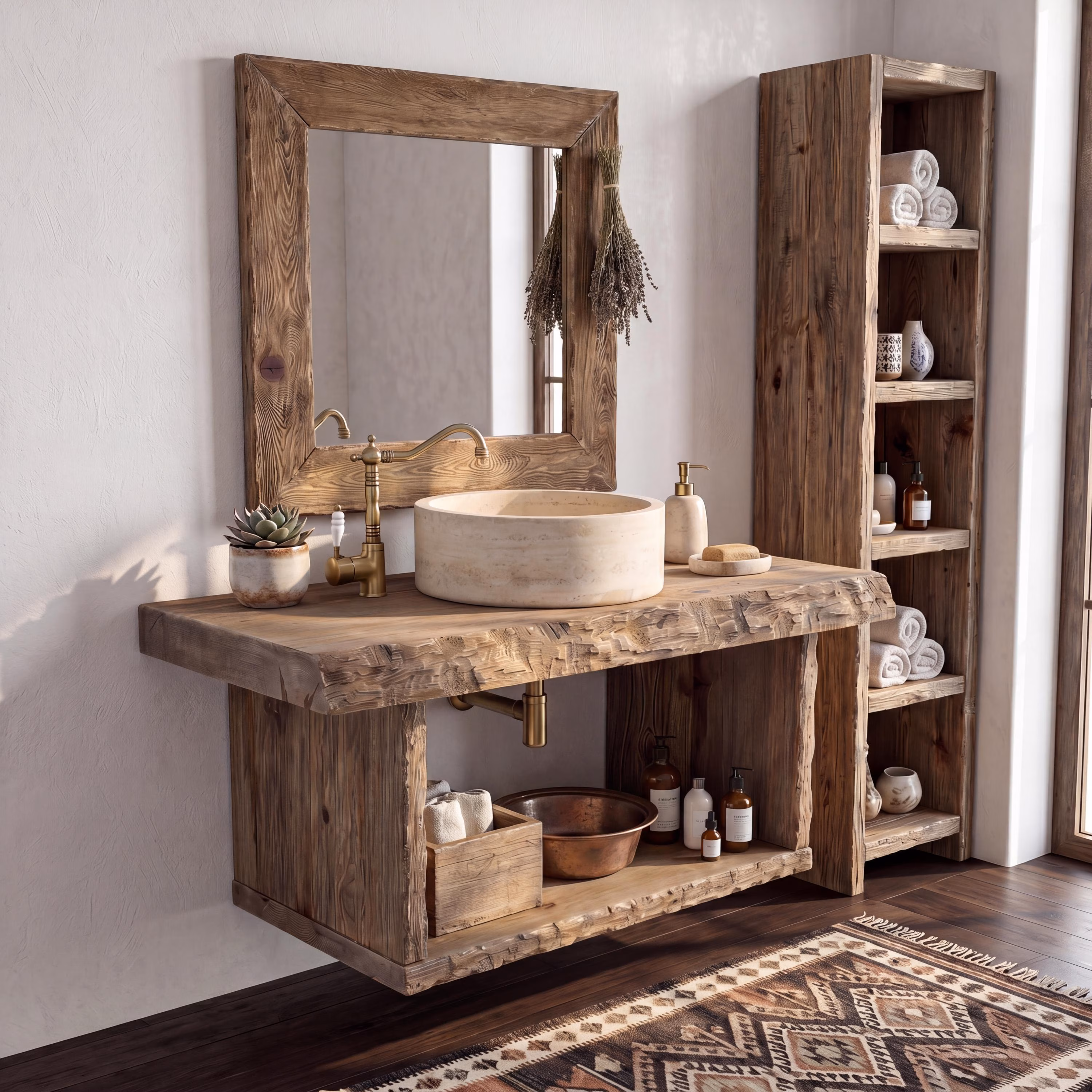 Handmade Rustic Recycled Floating Boat Solid Wood Custom Design Unique Bathroom