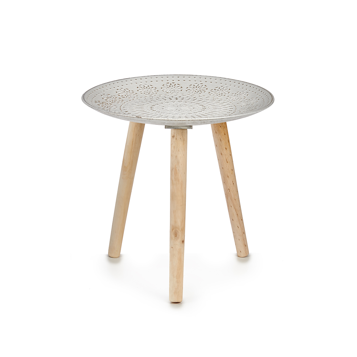 Mesa de apoio em madeira com tampo decoração mandala