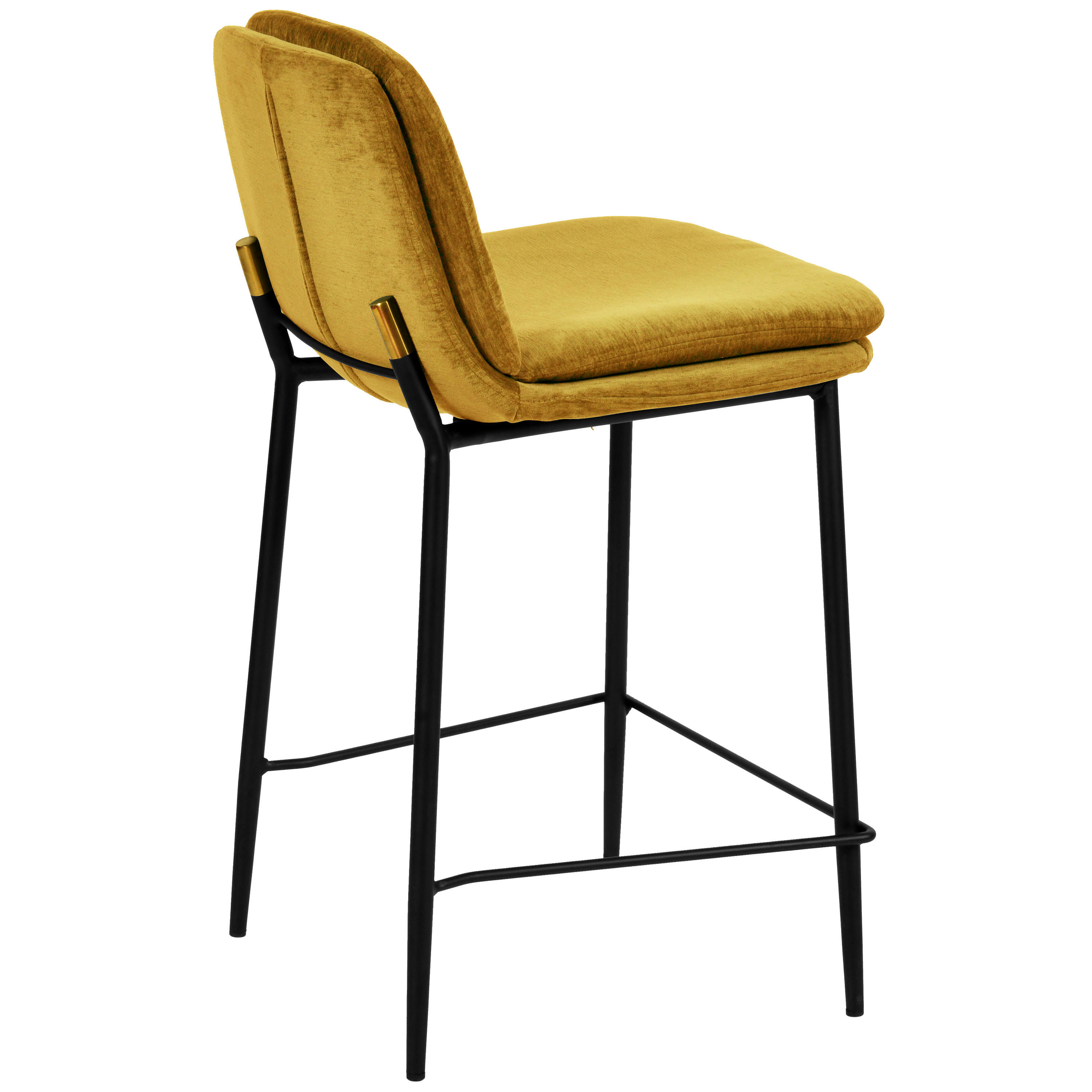 NOLAN - Chaise de bar tissu chenillé Moutarde et métal noir mat (x2)