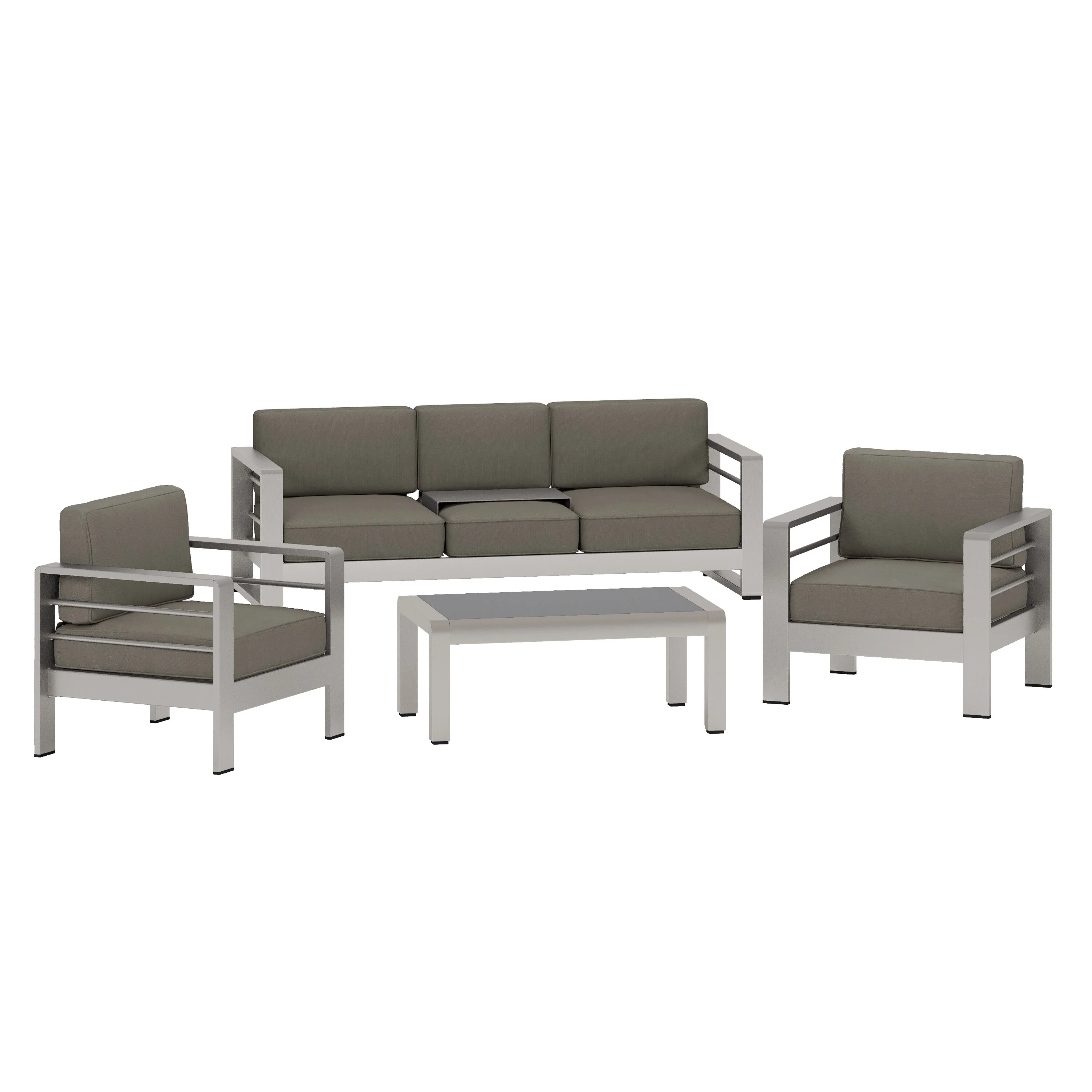 Cape Coral Outdoor 4 Piece Aluminum Chat Set with Water Resistant Cushions by Christopher Knight Home