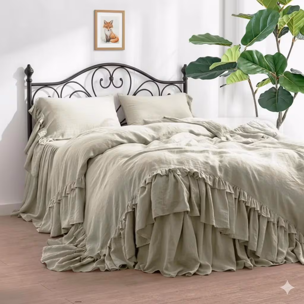 Linen Ruffle DUVET COVER Set. 100% French flax linen bedding set. Softened Washed linen bedding. Queen full twin king all custom size.