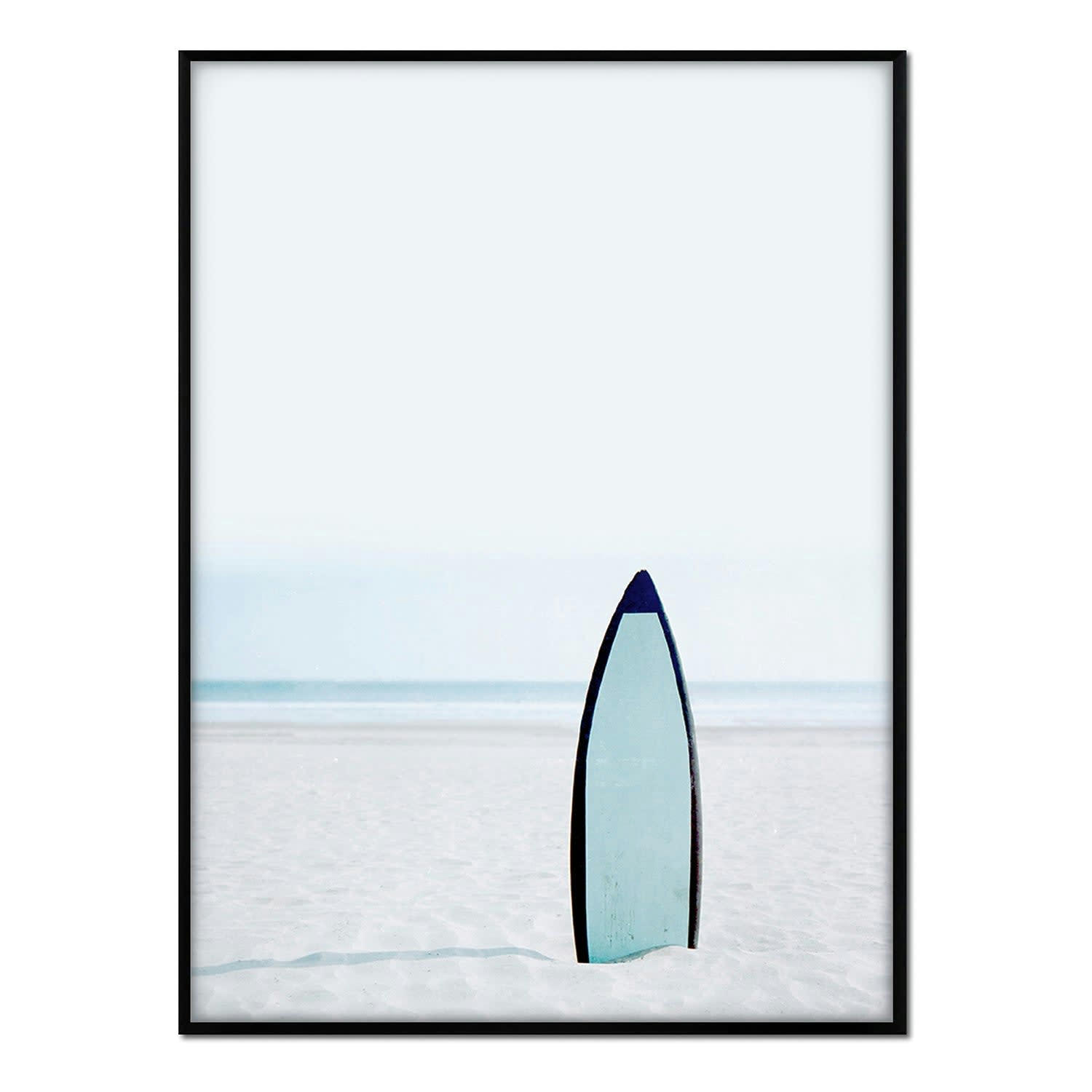 PLAYA - Affiche avec cadre noir - Planche de surf au lever du soleil - 30x40