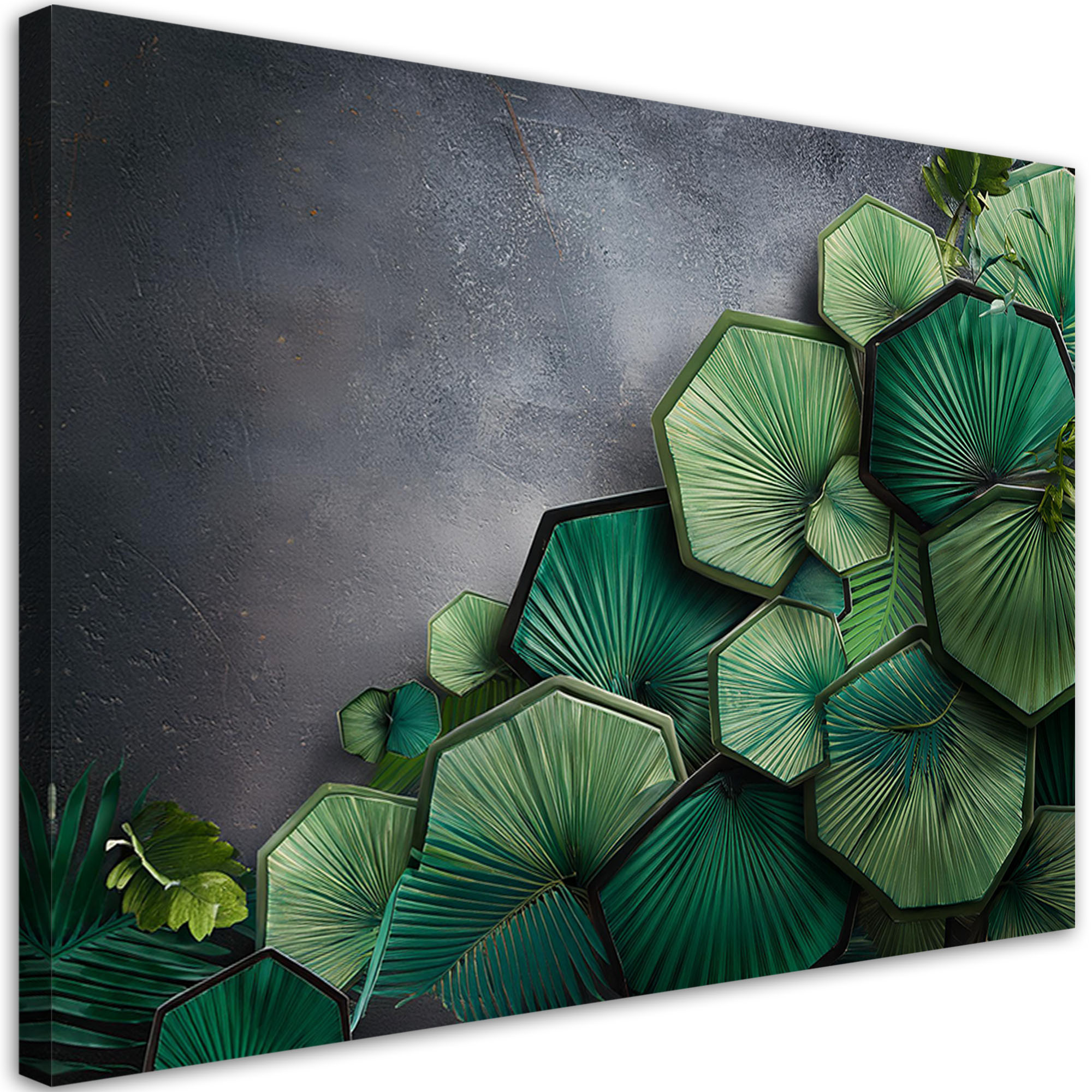 Feeby Obraz na płótnie, Heksagon Liście Beton 60x40