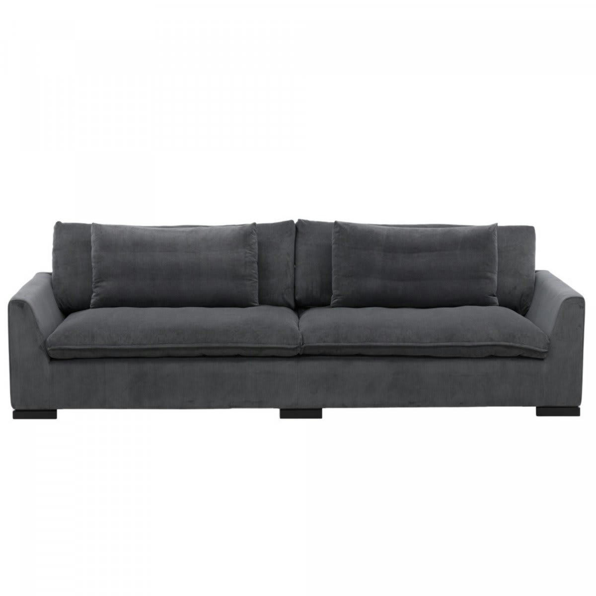 LEOPOLD - Canapé droit 3 places en velours côtelé gris