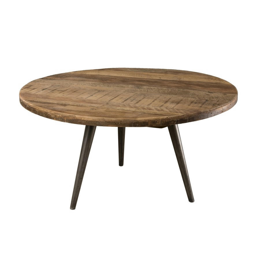 ALIDA - Table basse d'appoint ronde en teck recyclé et pieds métal D55