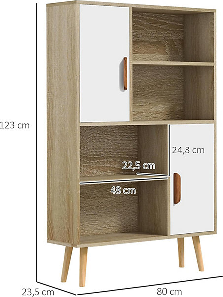 Bibliothèque Blanche et Bois avec Etagères et 2 Placards Scandinave