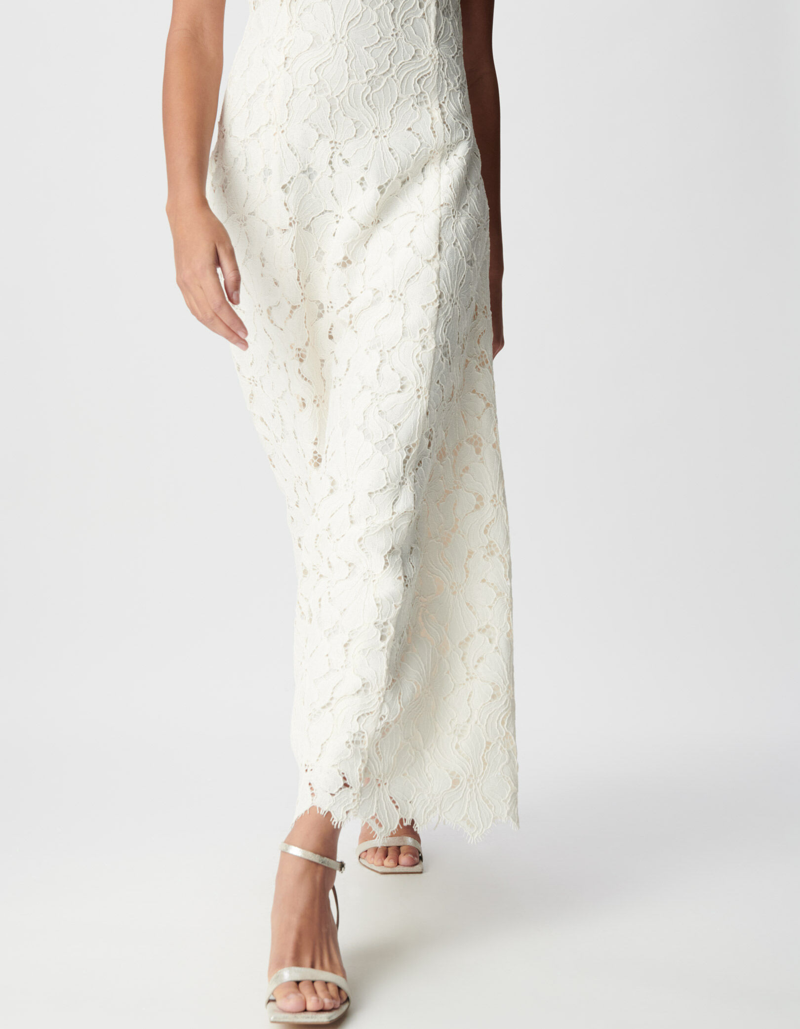 Robe bustier longue blanche dentelle Femme
