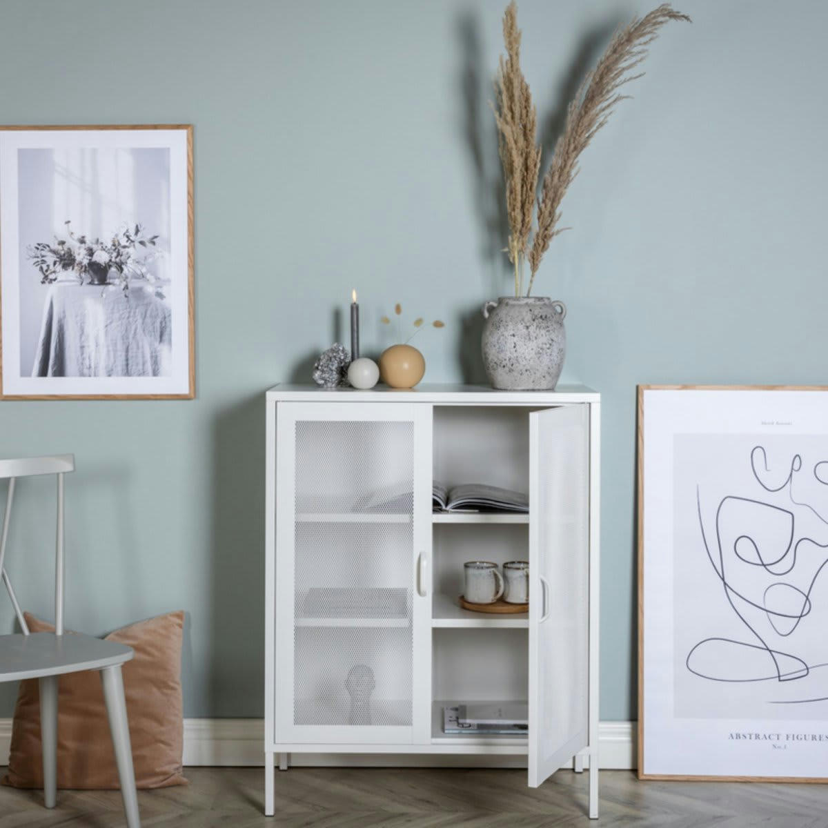 JINKA - Buffet bas industriel 2 portes en métal blanc