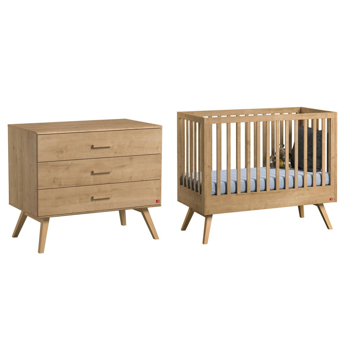 DUO - NAUTIS - Lit bébé 60x120 commode à langer naturel
