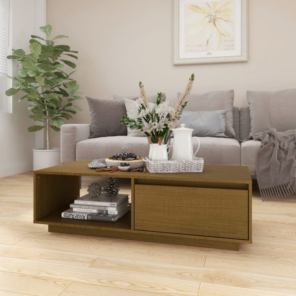 Stolik Kawowy Ława Stół Brązowy Drewniany 110x50x33.5 Półka Do Salonu