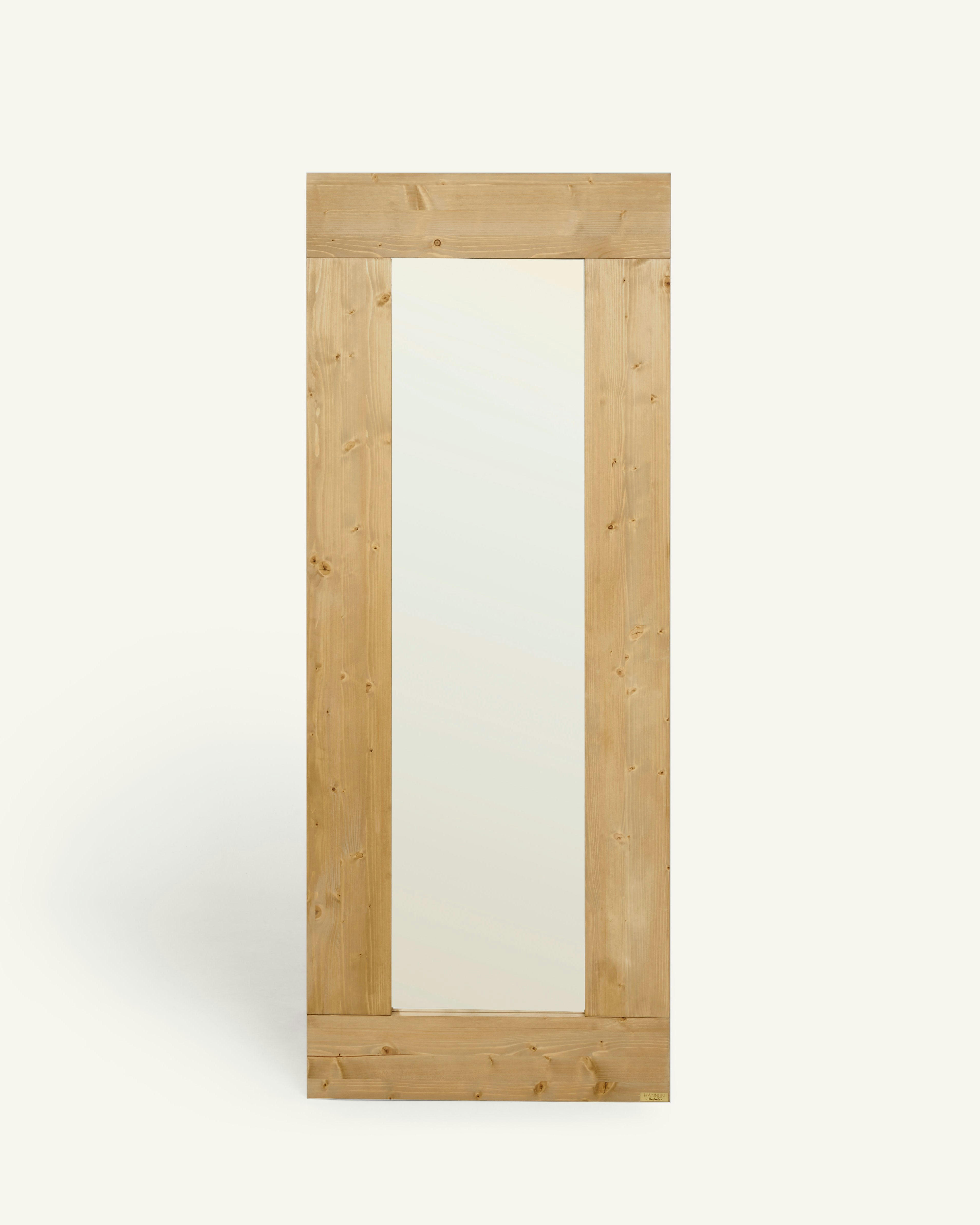 AMARIE - Miroir mural intégral en bois d'épicéa massif couleur naturelle 165 cm