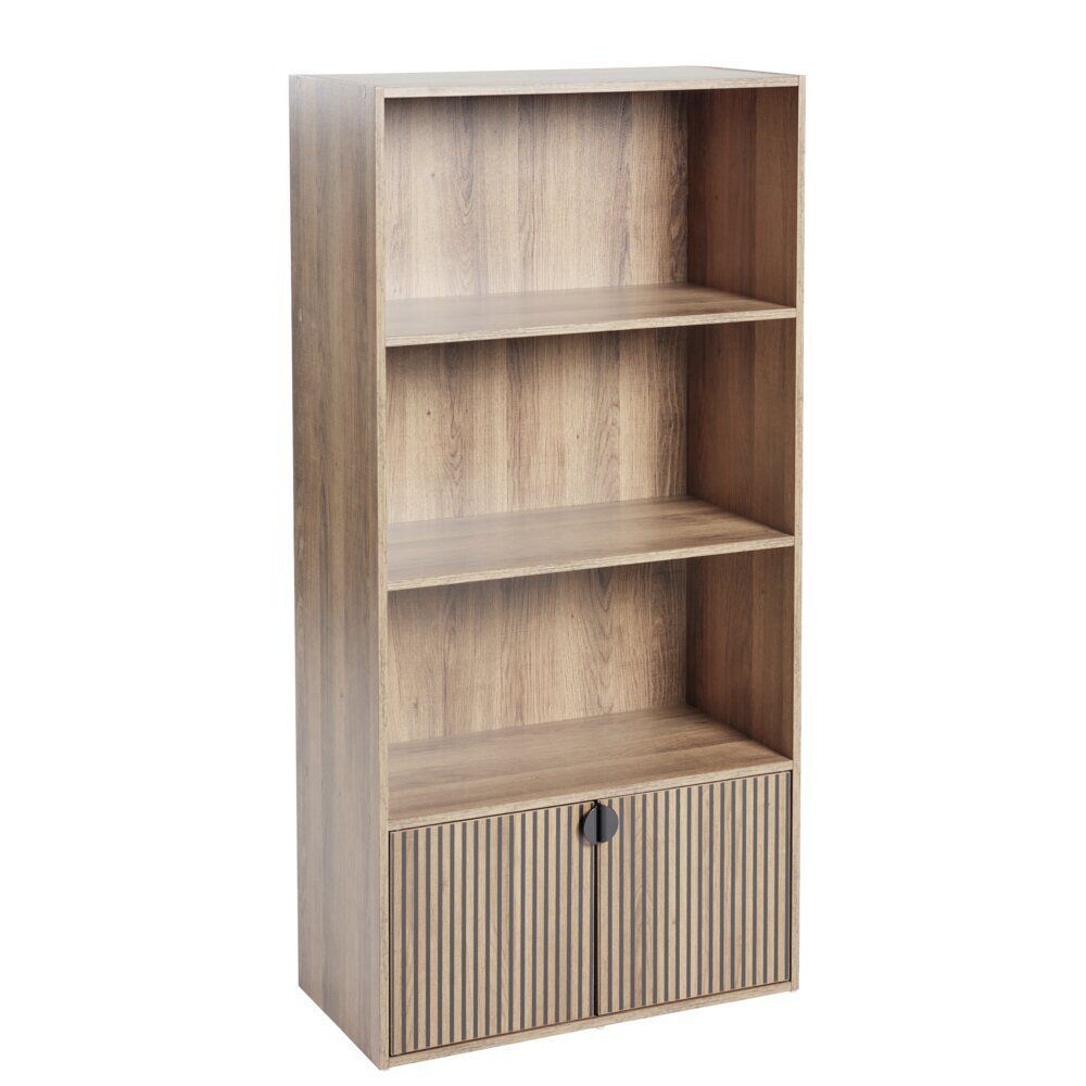 Bibliothèque colonne Adam 4 niveaux 2 portes en bois brun L60xP29,5xH120cm