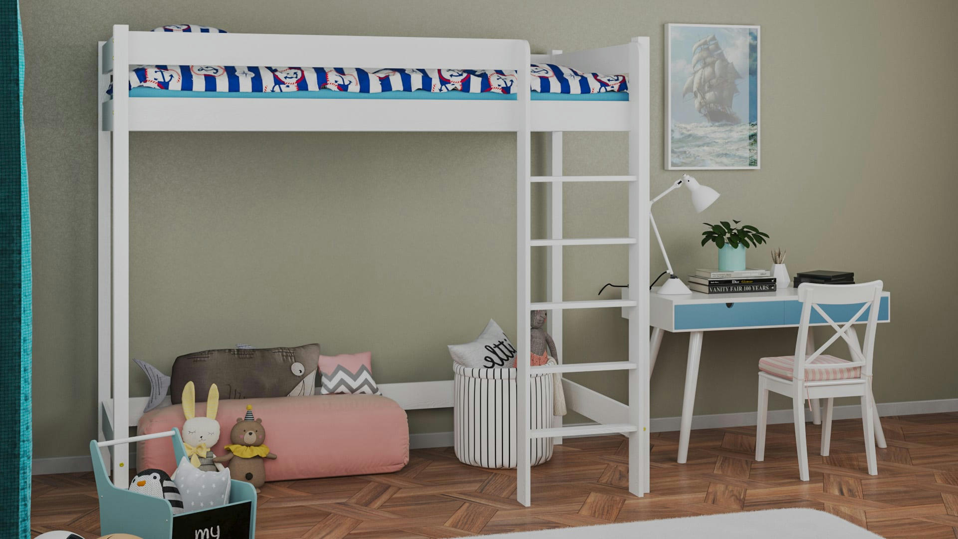 - Lit mezzanine en pin massif 200x90 blanc