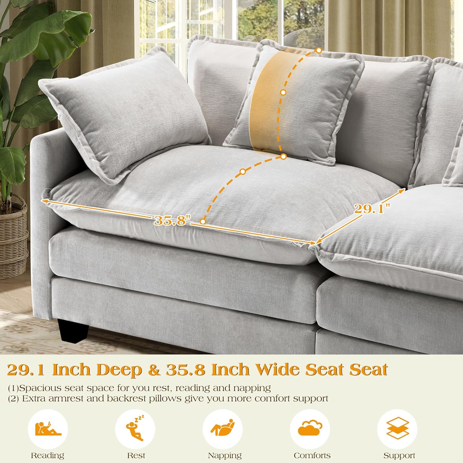 149.2 Modular Sectional Sofa,U Shaped Couch for Living Room,Modern Deep Seat Sofa 3 Seater Chenille Fabric Comfy Cloud Couches with Throw Pillows & Movable Ottoman