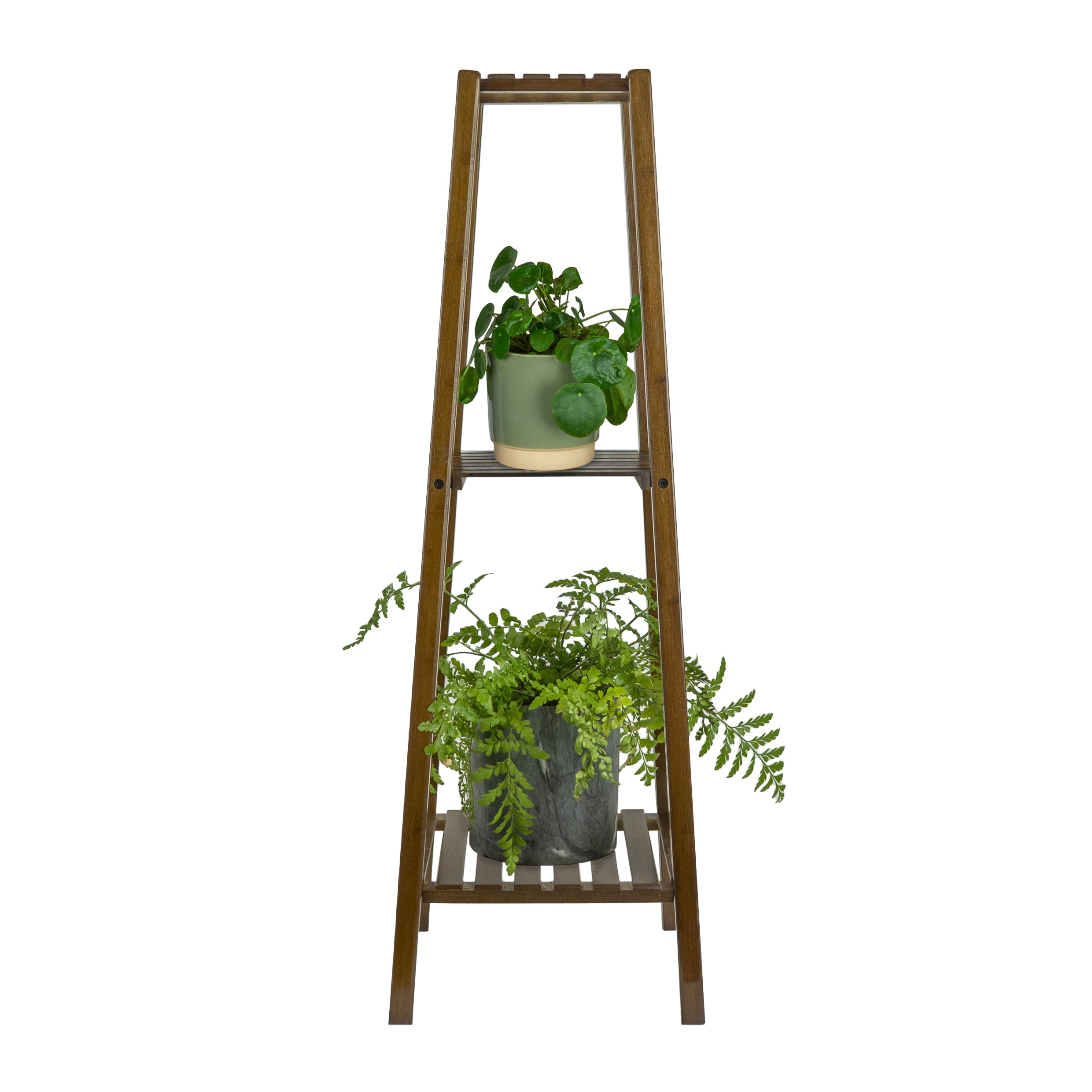 QUVIO Plantenstandaard 3 laags hout - Donkerbruin