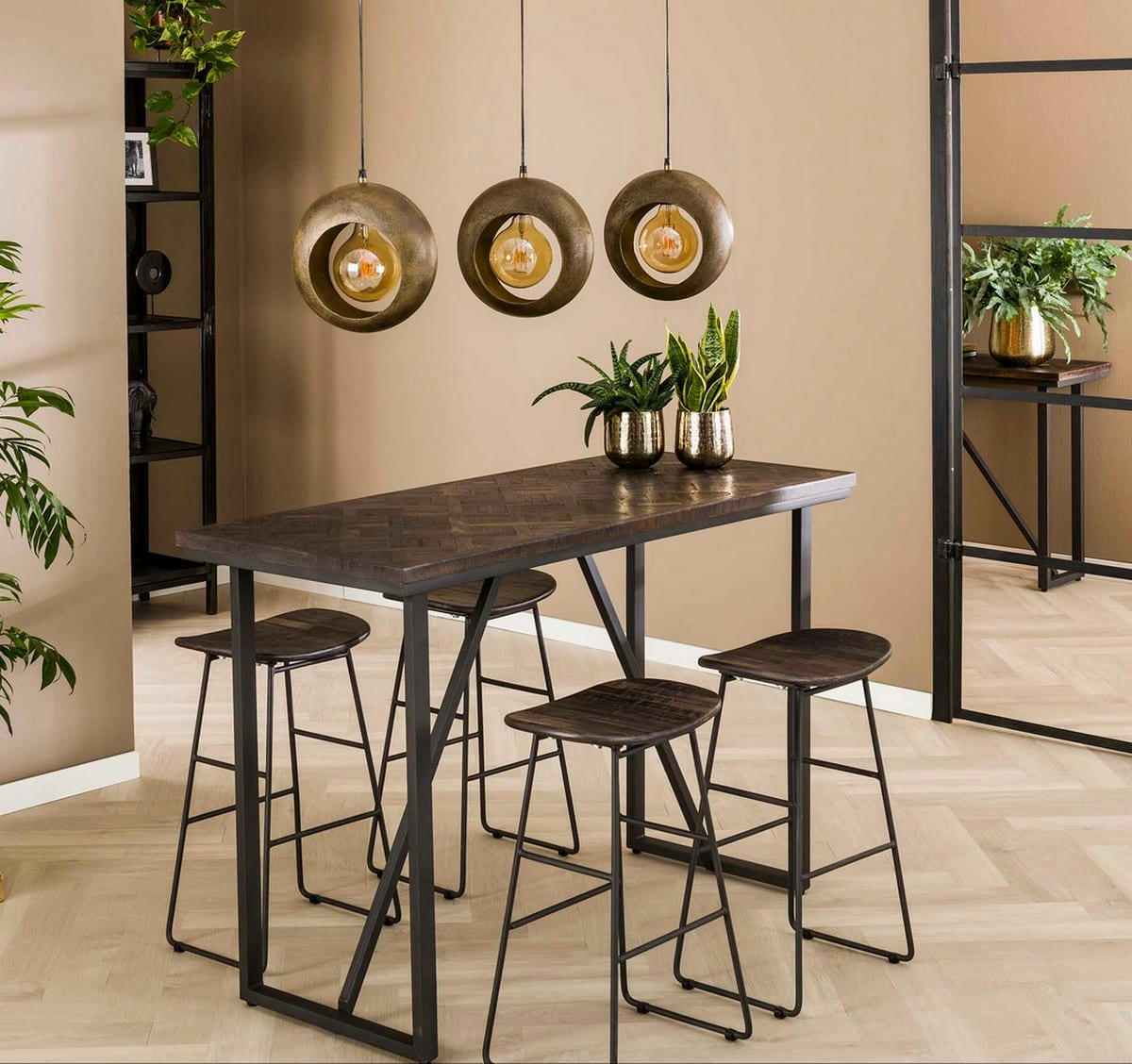 CHEVRON - Table haute bois L140