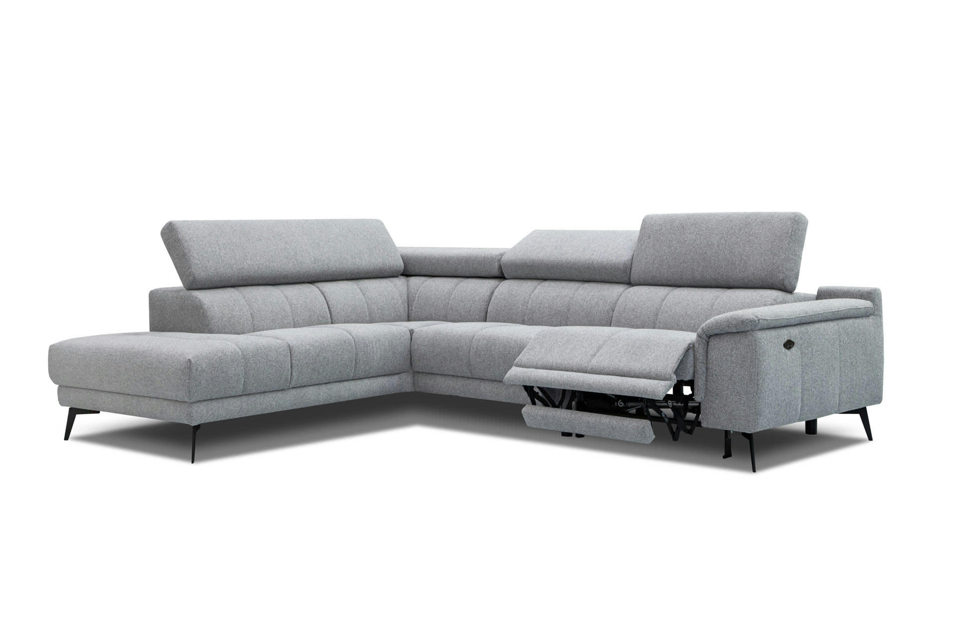 FIERO - Canapé d'angle gauche 5 places relax électrique tissu gris clair