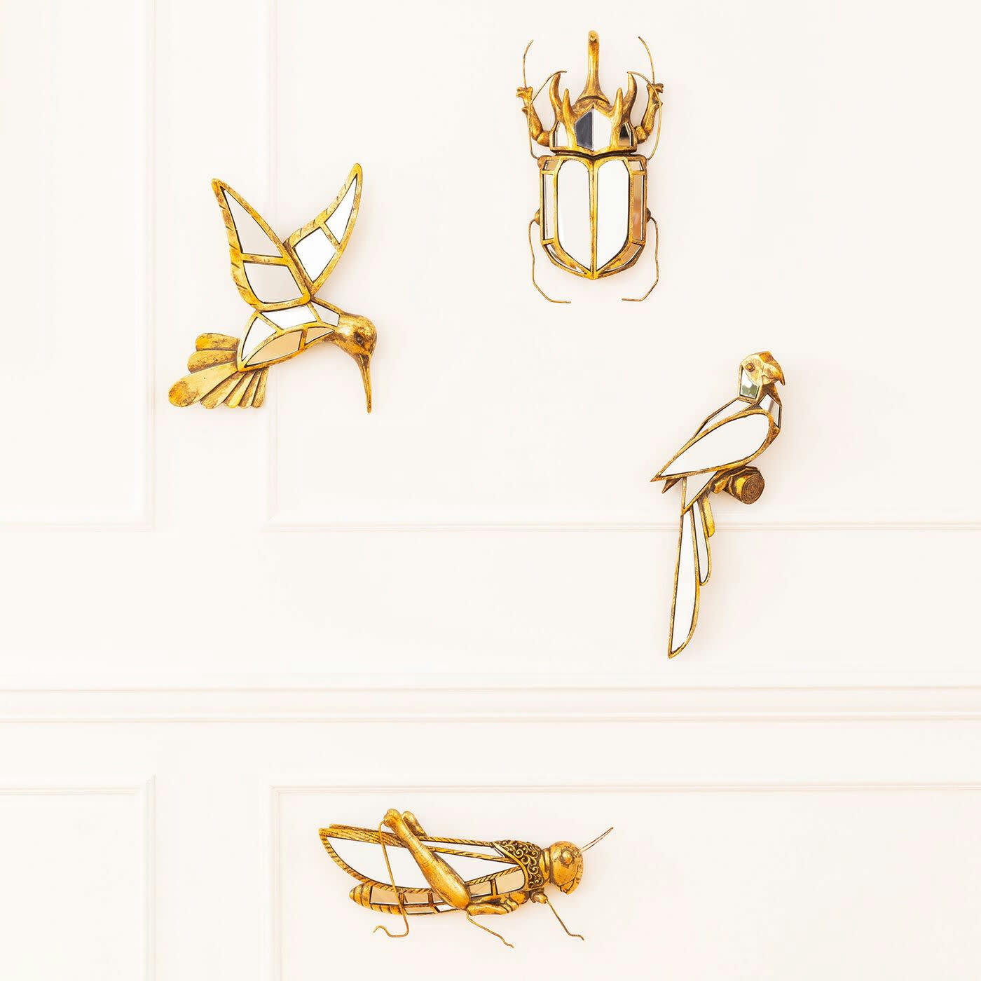 PARROT - Déco murale perroquet doré en verre miroir 43x15