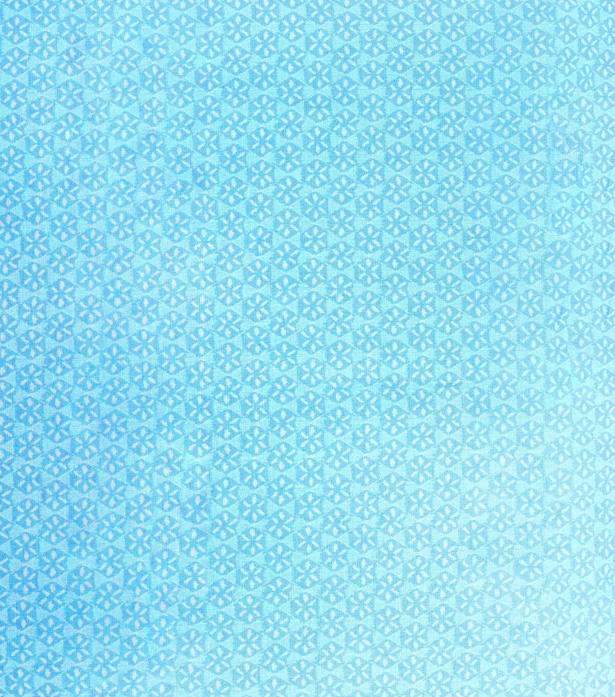 Blue Block Stamped Geometric Floral Cotton Fabric by Keepsake Calico