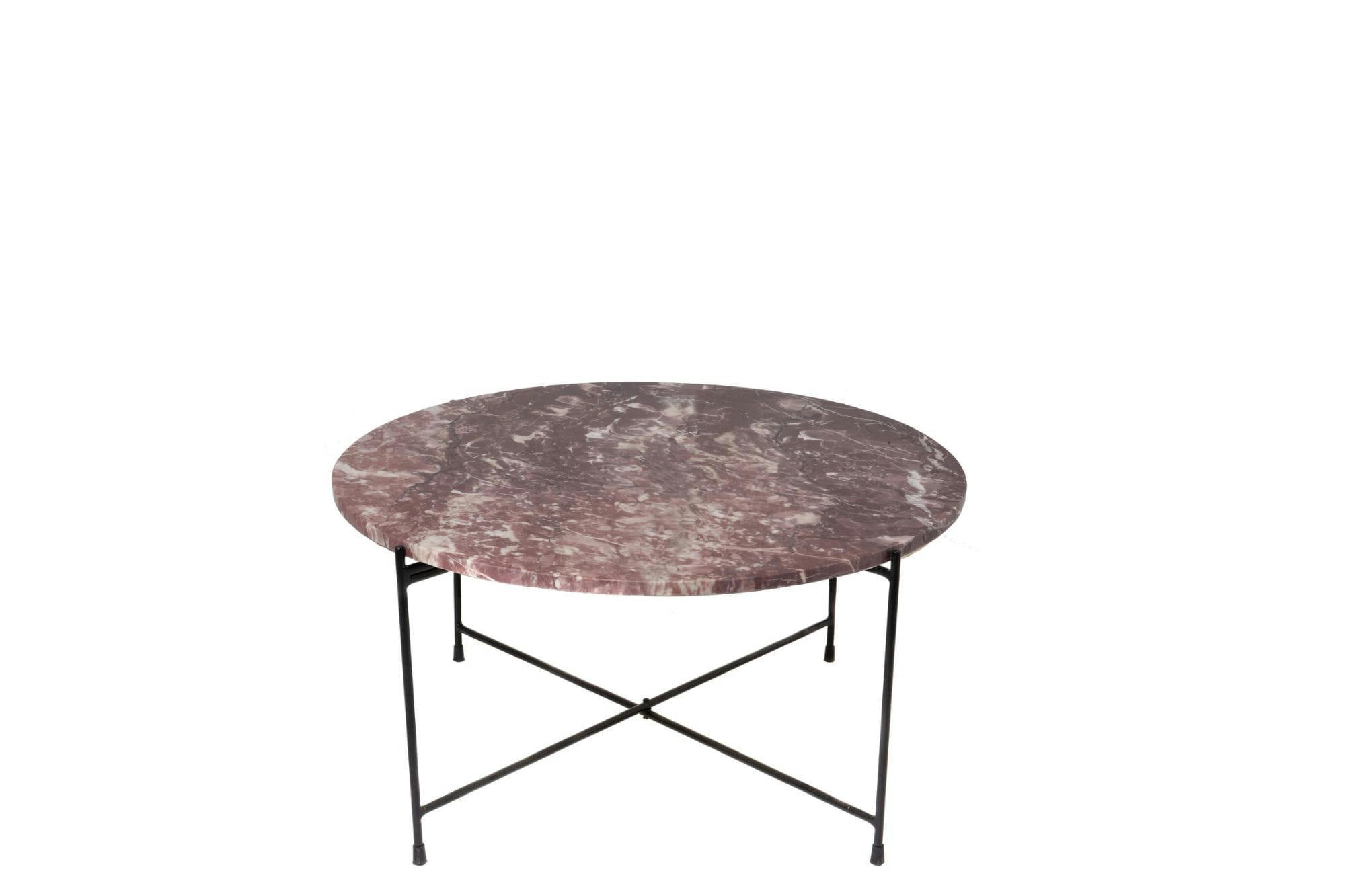 MELBA - Table basse ronde en marbre et pieds en métal noir D70