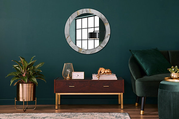 Miroir Cercle Ovale Motif Décoratif Wallfluent fi70 cm Motif Marbré Salle de Bain Scandinave