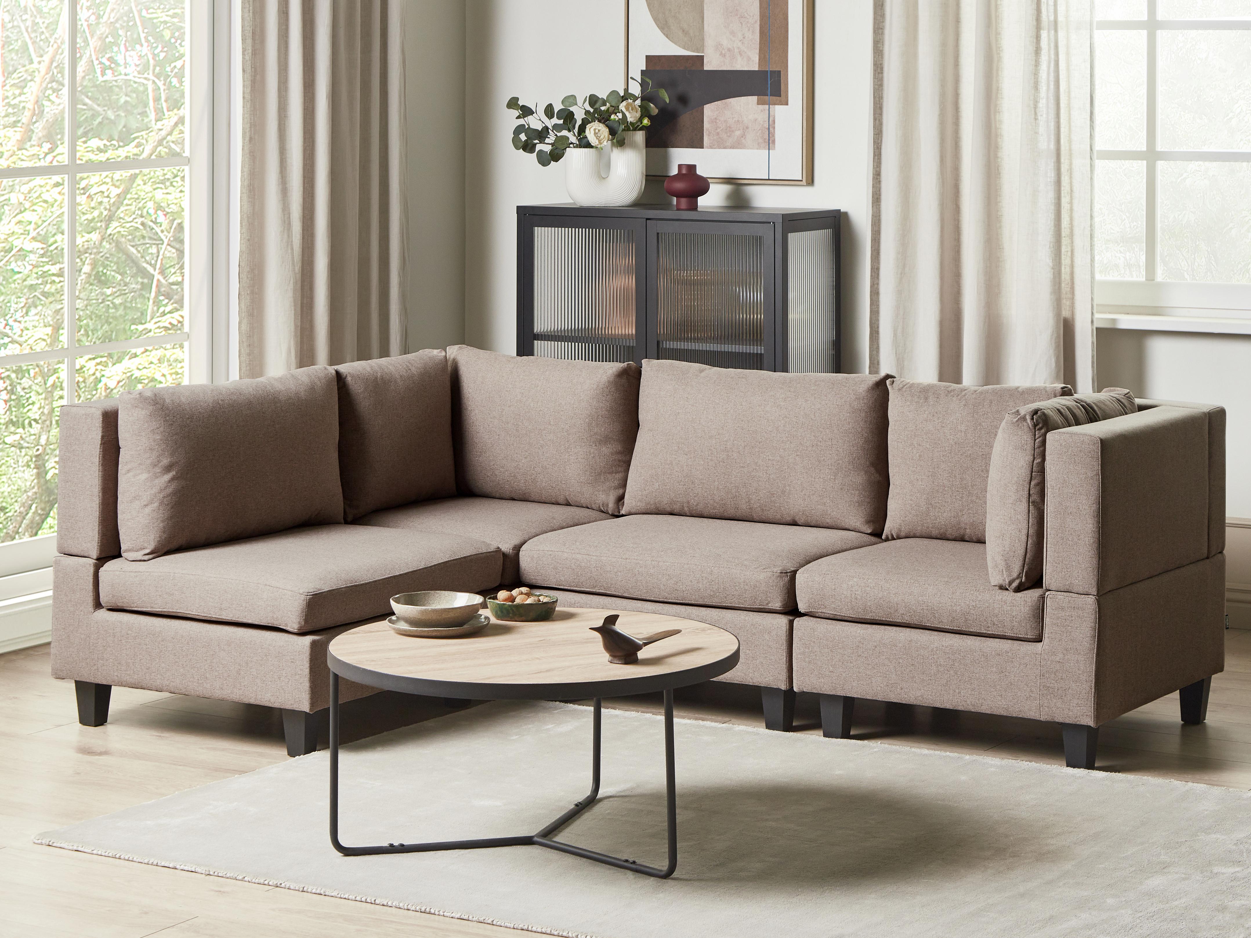 Modular Corner Sofa 4 Seater UNSTAD Fabric Brown Right Hand