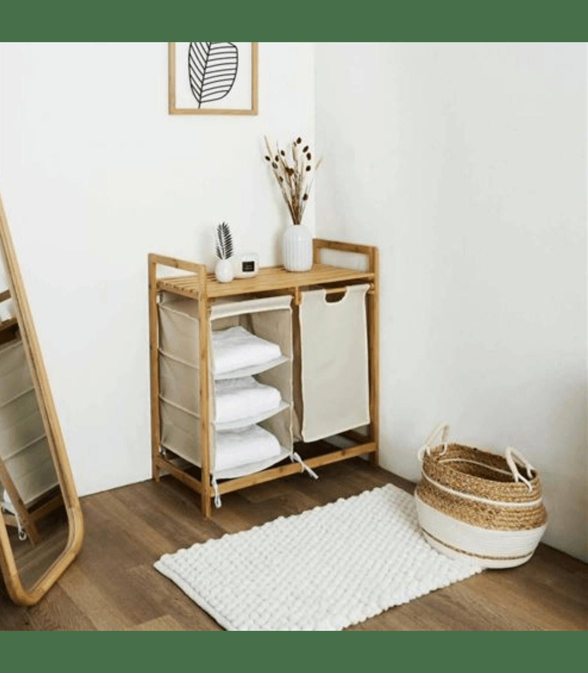 - Rangement salle de bain avec compartiments et panier à linge - L77 cm