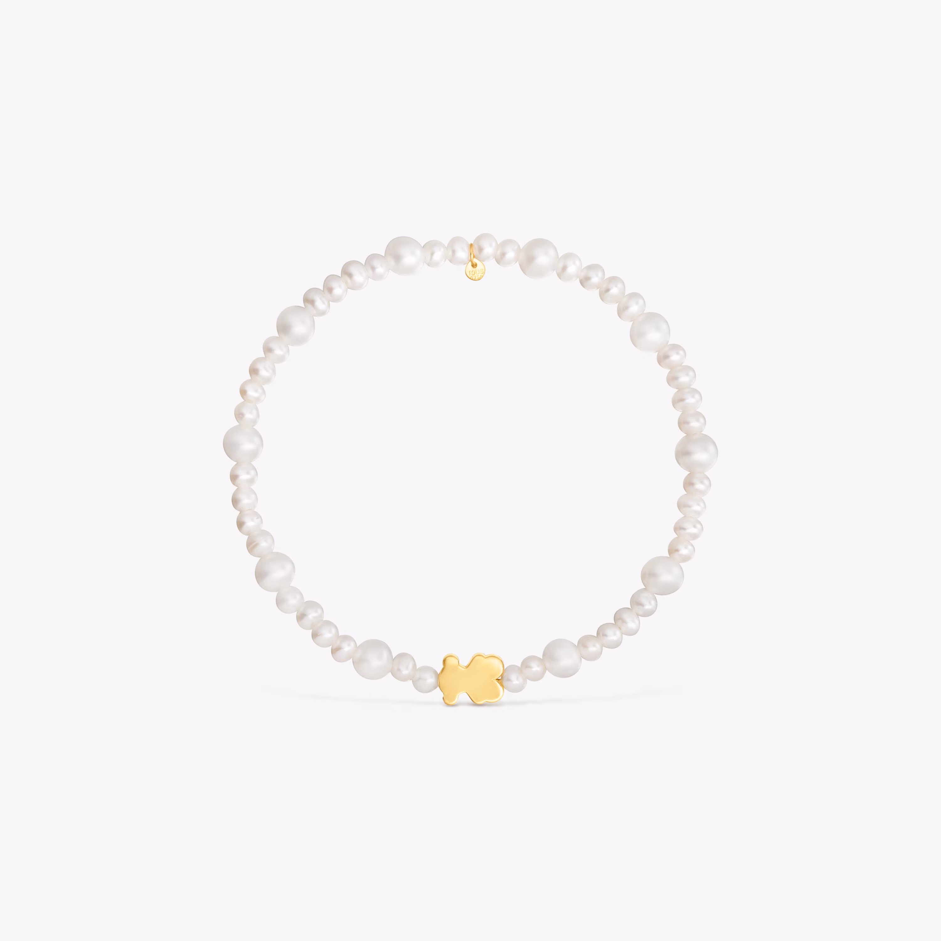 Pulsera elástica de perlas cultivadas y motivo oso de oro Sweet Dolls
