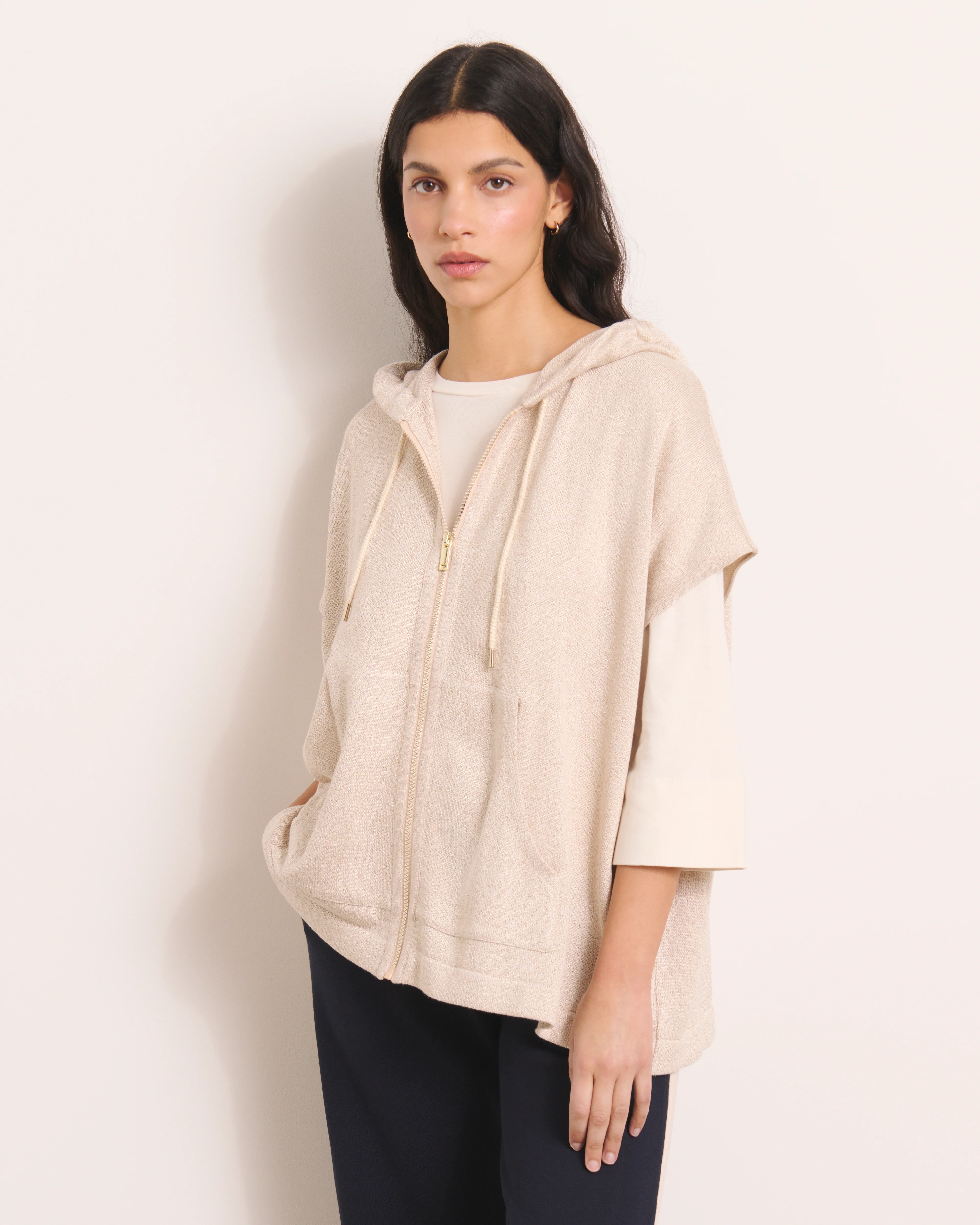 Gilet sweat beige en maille irisée manches courtes GAPPLE13/13084/781