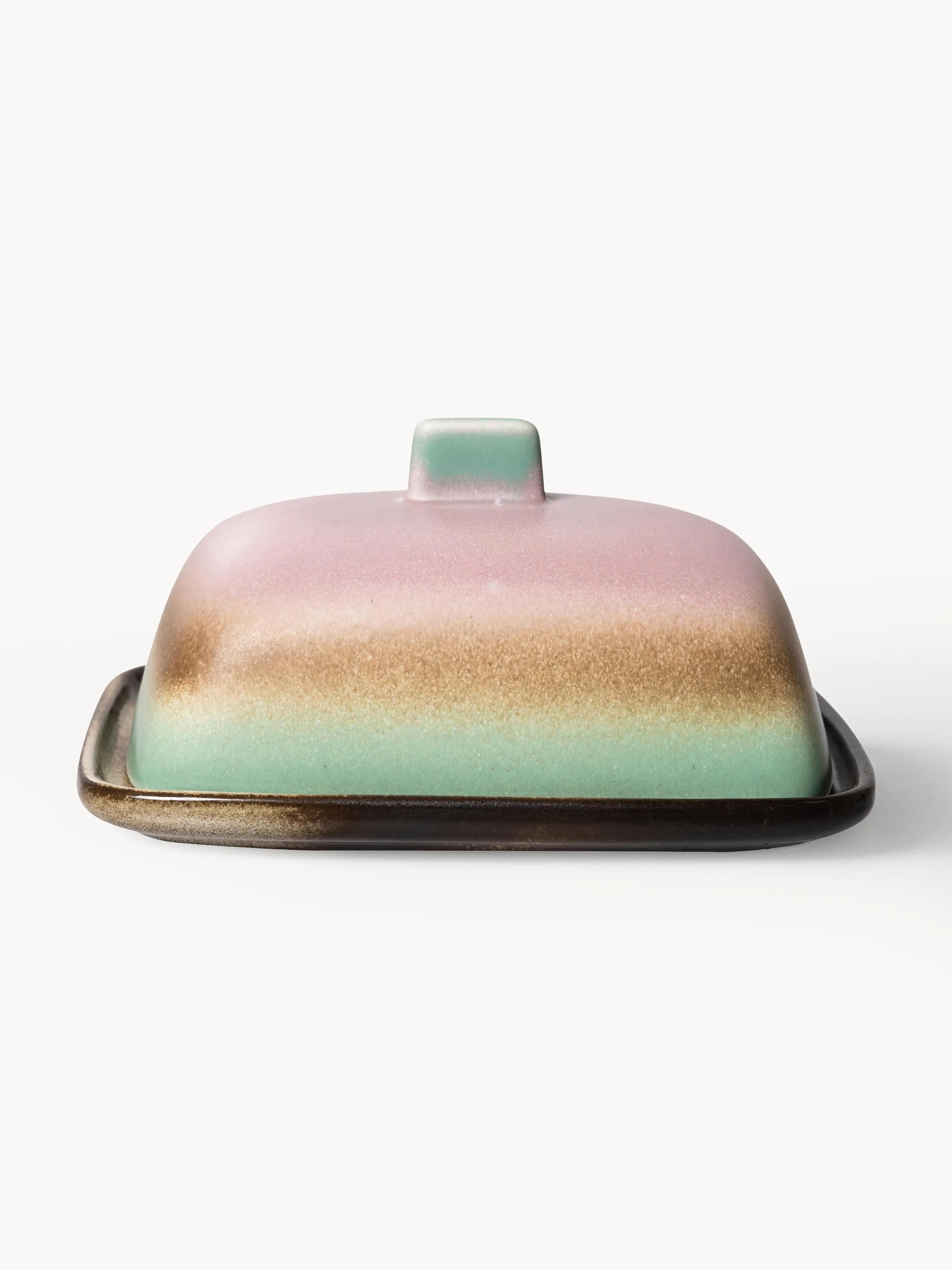 Handgefertigte Butterdose 70's mit reaktiver Glasur