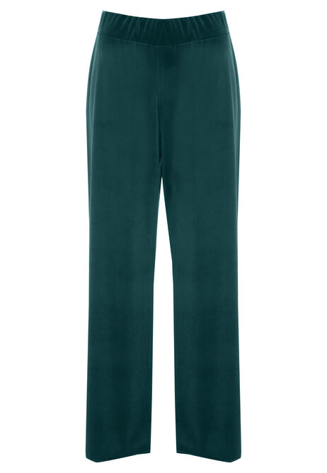 Womens Green Velvet Wide Leg Trousers