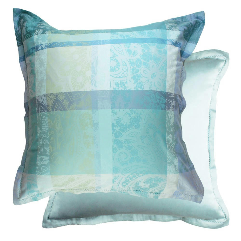 MILLE DENTELLES TURQUOISE - Taie d'oreiller  satin de coton bleu 40x40