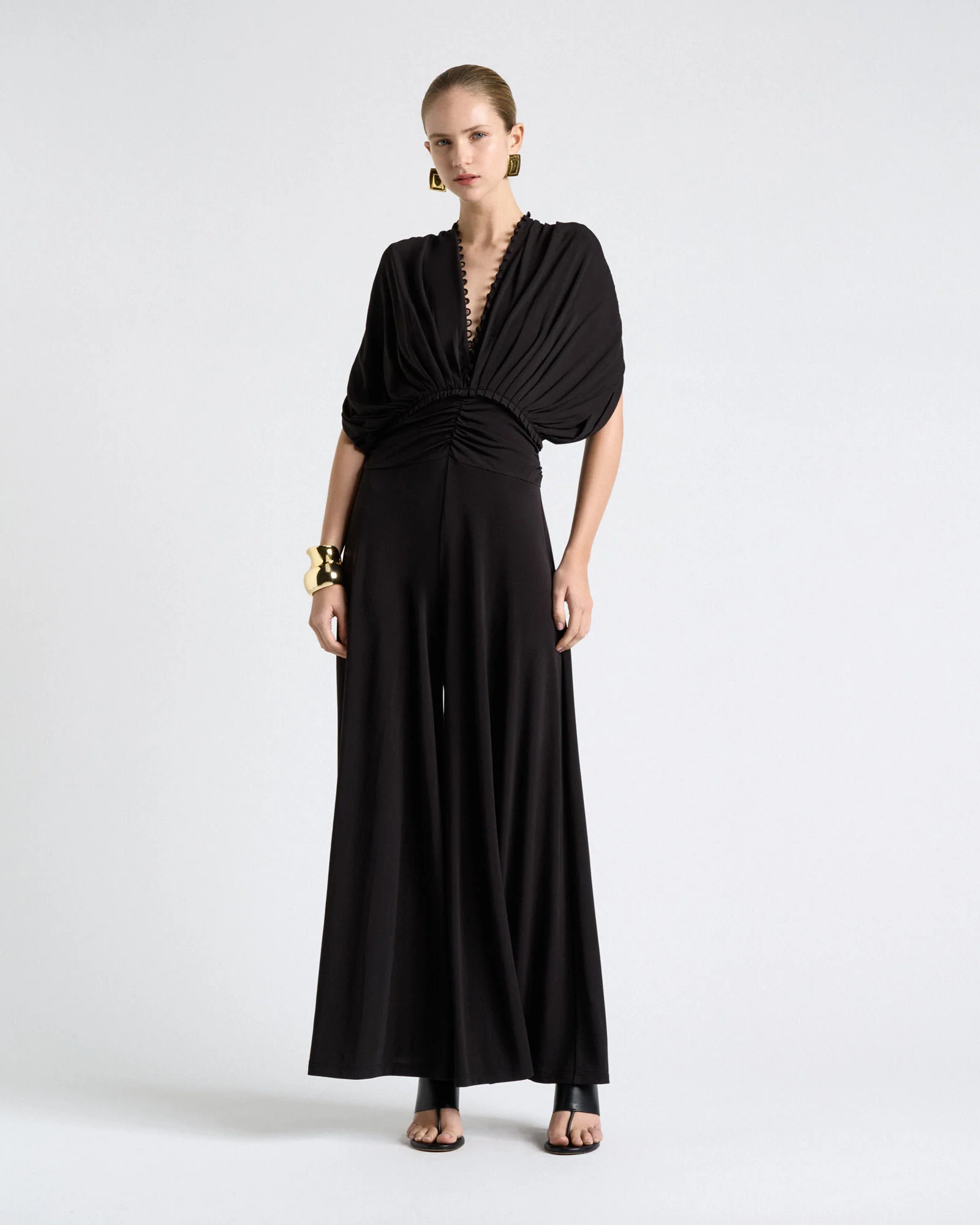 Jersey Pleated Wide Leg Jumpsuit