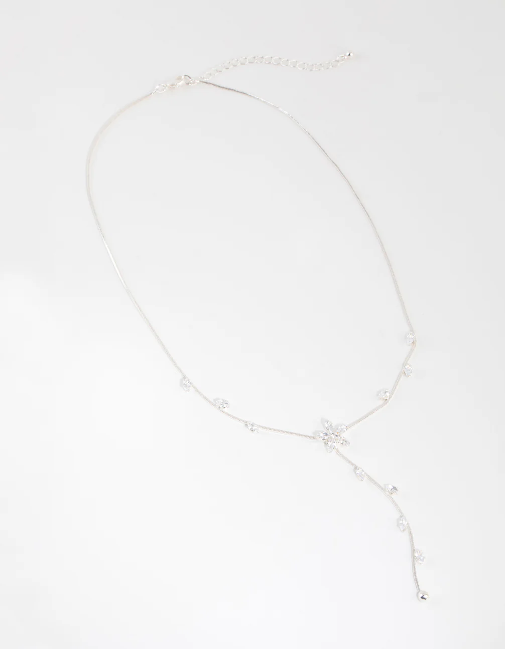 Silver Cubic Zirconia Flower Vine Y Necklace