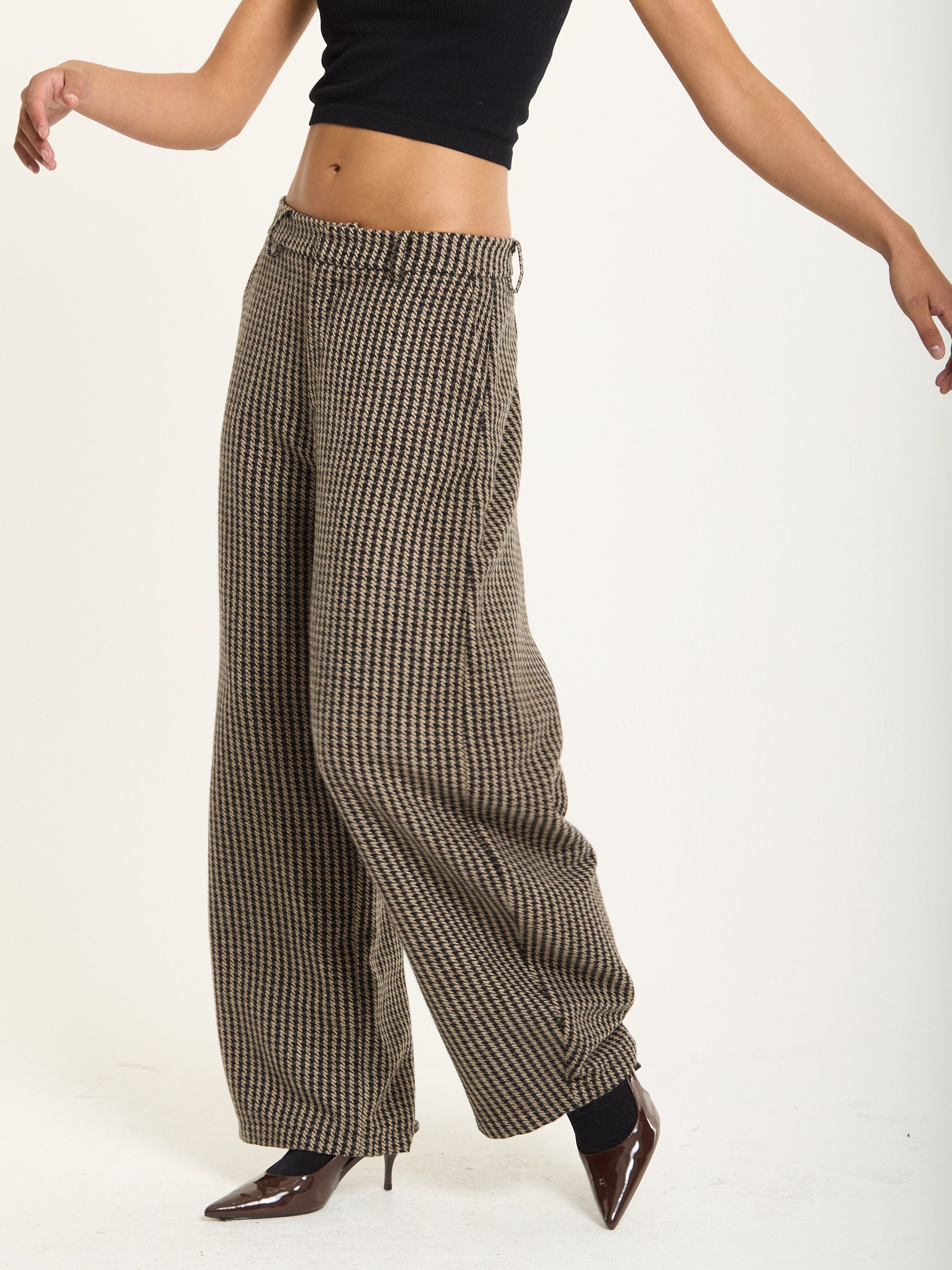 House of Holland Houndstooth Wool Blend Wide Leg Trousers