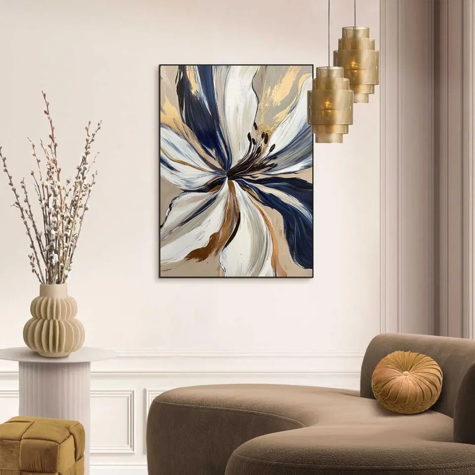 Schilderij Glamour Flower - 70 x 50 - Blauw