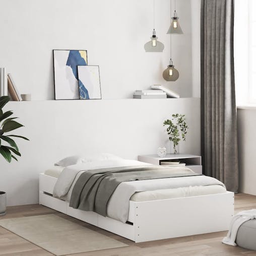 NNEVL Bed Frame with Drawers White 90x190 cm Engineered Wood