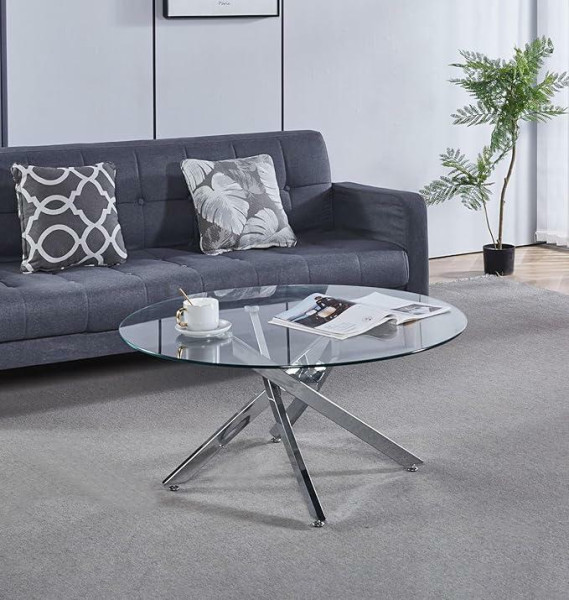 STOLIK KAWOWY Amber okrągły 90cm SZKŁO HARTOWANE nogi chrom