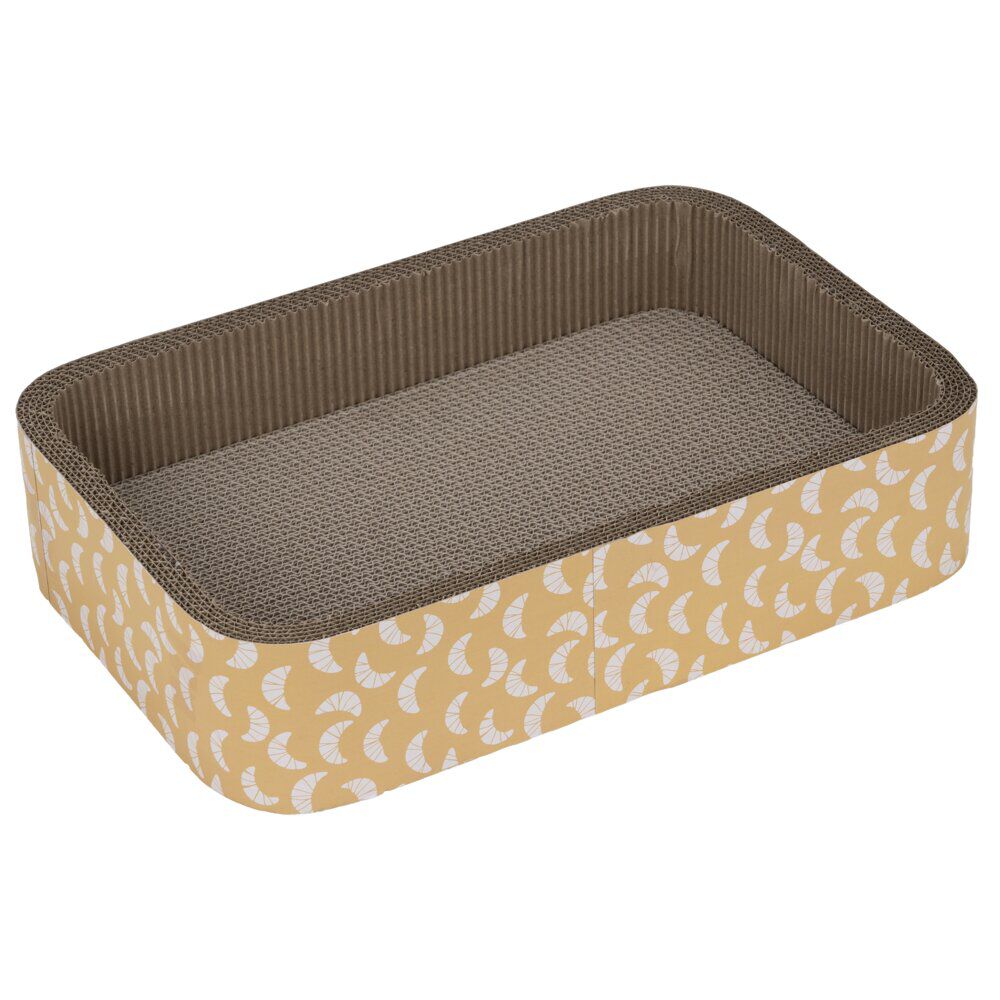 Griffoir pour chat rectangulaire motif croissant en carton beige 45x30xH10cm (2 modèles)