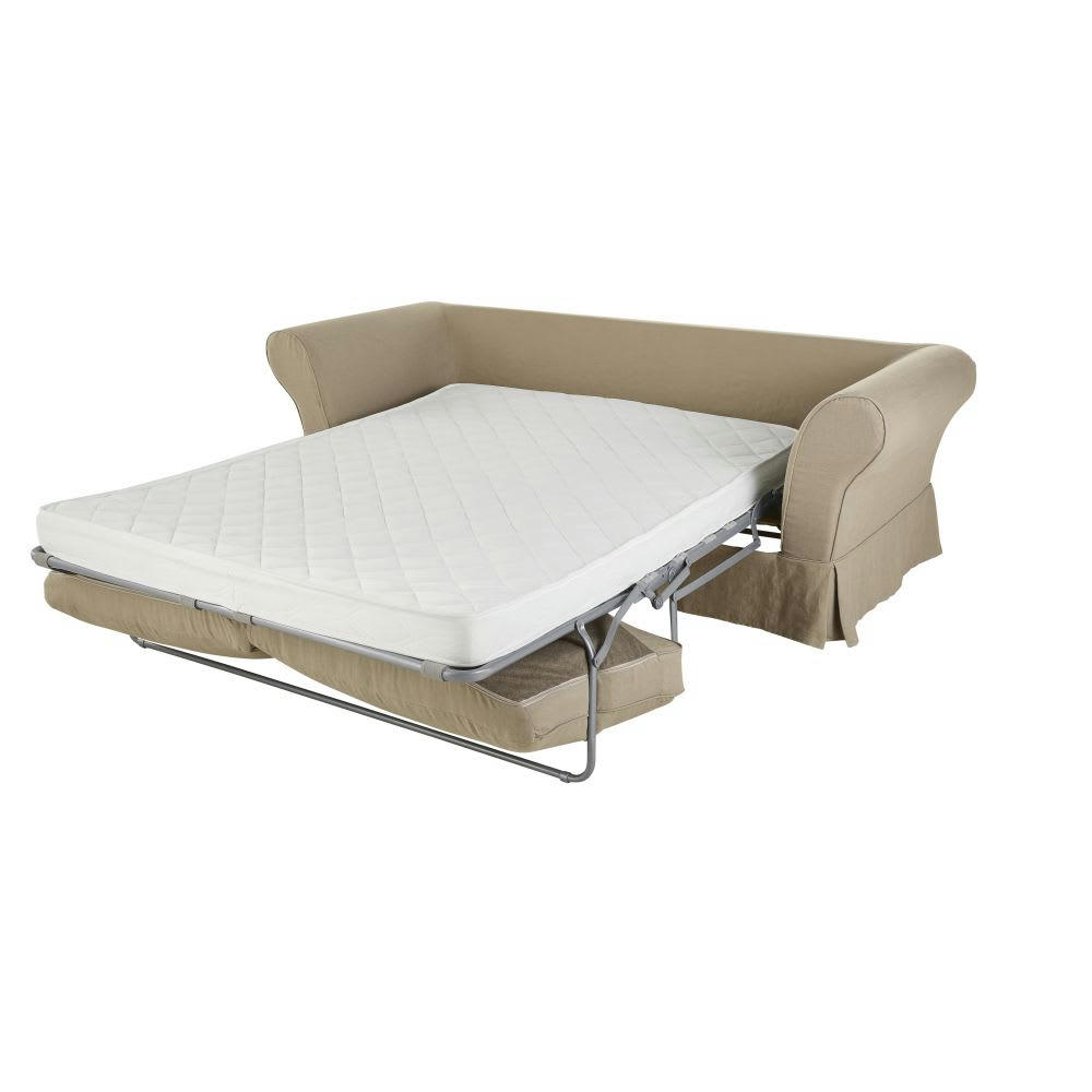 Roma - Housse de canapé convertible 3/4 places (12 cm) en lin froissé beige ficelle