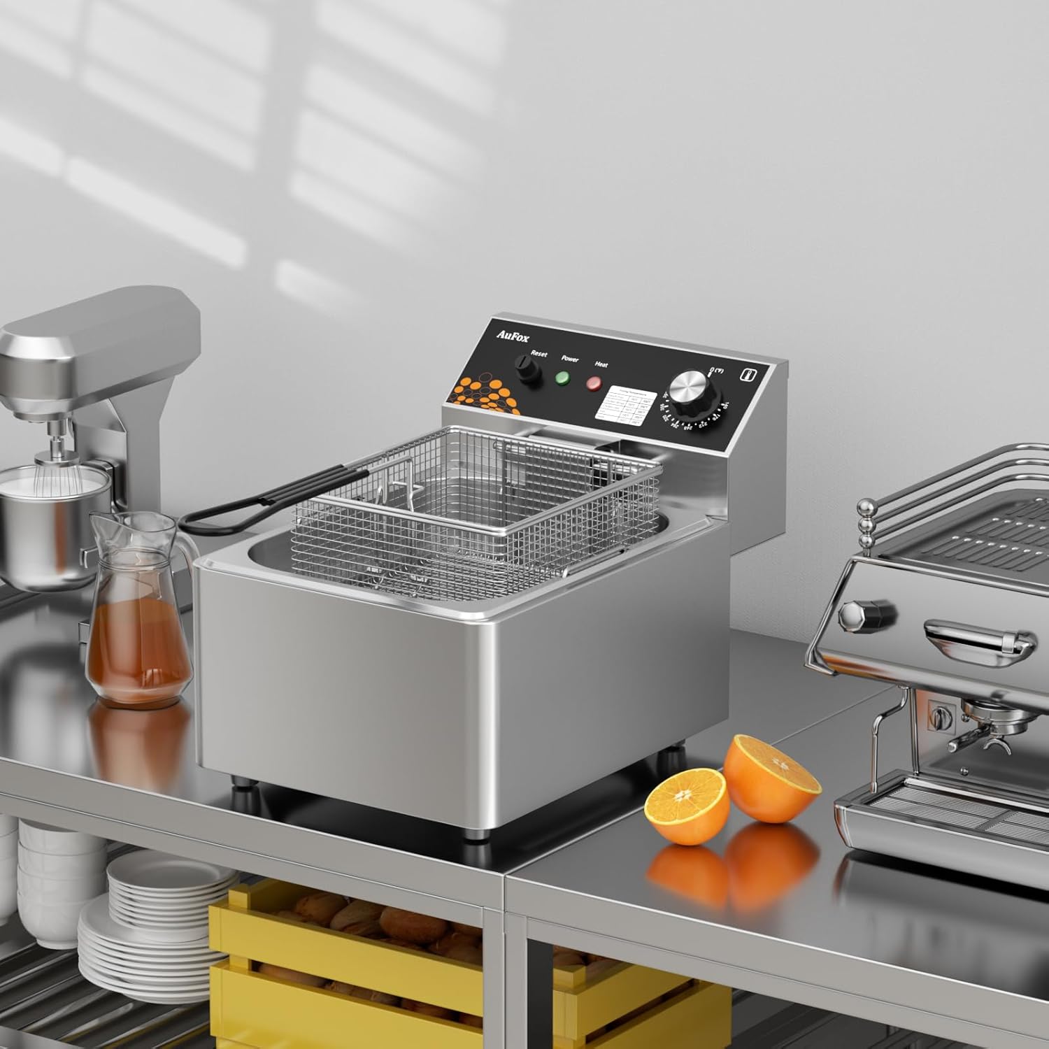 Commercial Deep Fryer 10.56Qt Countertop Fryers 1.0mm Thickened Stainless Steel 1700W Electric Immersion Deep Fryer with Basket Adjustable Temperature for Home Kitchen Restaurant