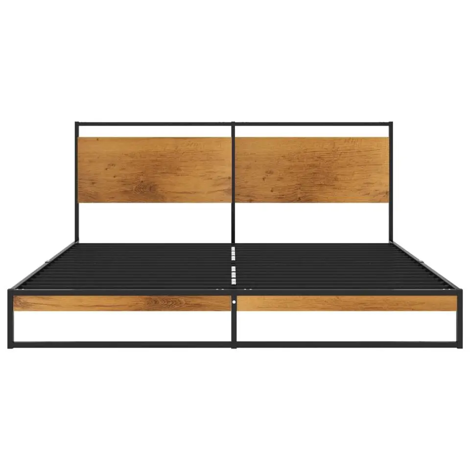 vidaXL - Tweepersoonsebed met hout hoofdbord - Metaal - 160x200 cm