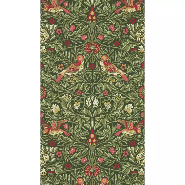 Morris & Co. Birds in a Wooded Dell Green Floral Wallpaper