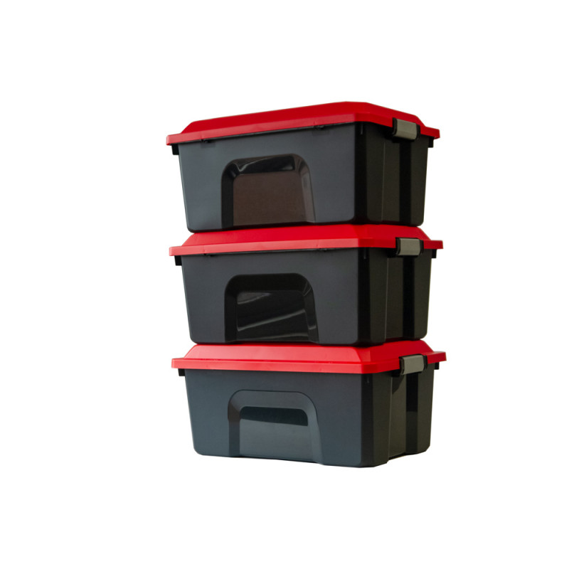 Box de rangement Locker rouge et noir 40 L 3 pièces SUNDIS