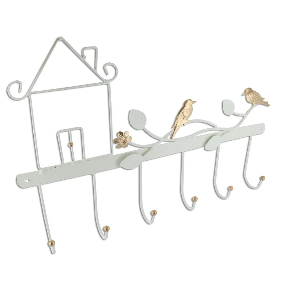 Off-white Wall-mounted 6-hook Lifelike Birds Coat Rack